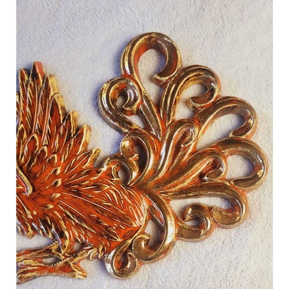 VTG MCM Plaster Fighting Rooster Wall Decor Plaster Plaque Red Gold Drip Glaze - Picture 6 of 9